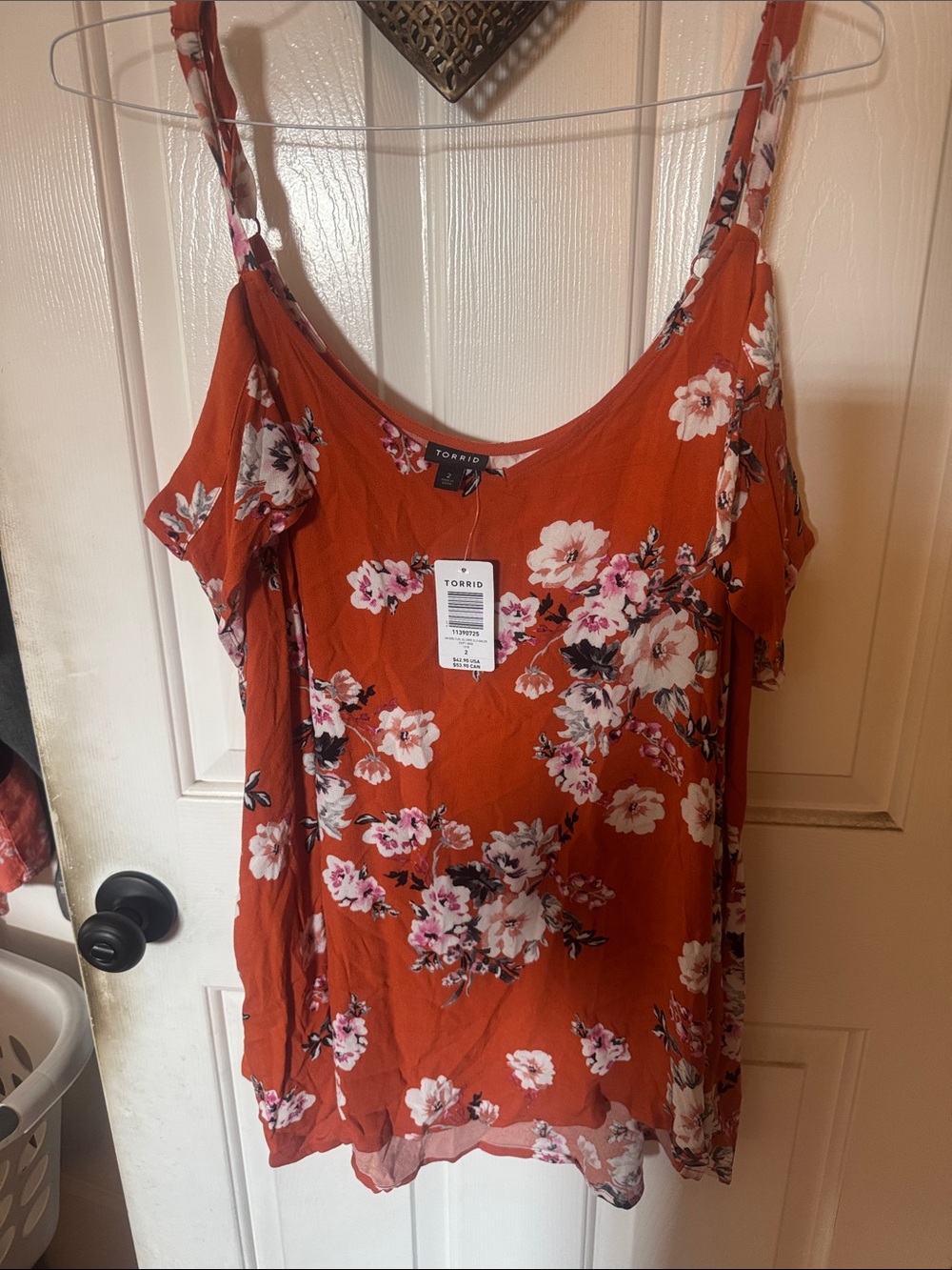torrid rust orange floral cold-shoulder camisole
